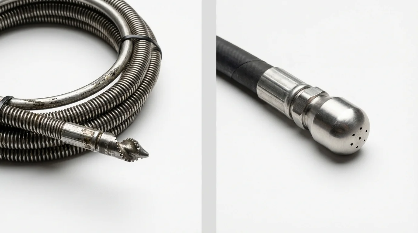 Drain snake cable and hydro jetting nozzle used for drain cleaning in Thompson Falls, MT