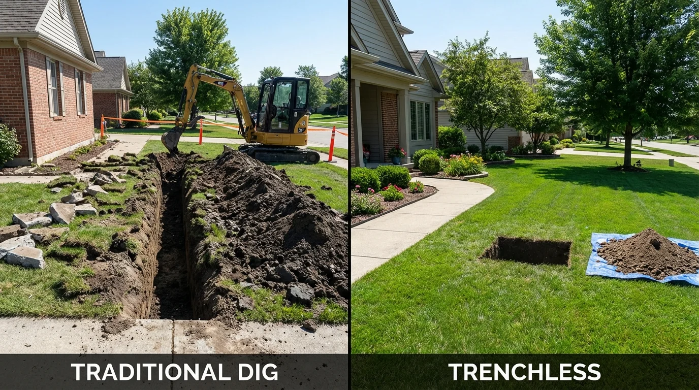 Trenchless sewer repair with minimal yard damage versus traditional excavation in Thompson Falls, MT